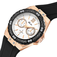 Load image into Gallery viewer, MISSFOX Women's Watches Chronograph Rose Gold Sport Watch Ladies Diamond Blue Rubber Band Xfcs Guessing Female Quartz Wristwatch